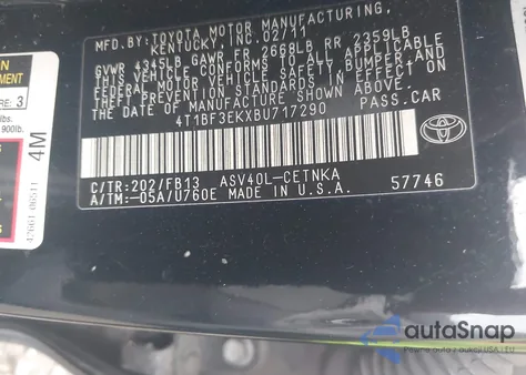 2011 Toyota Camry Le from USA, damaged, VIN 4T1BF3EKXBU717290
